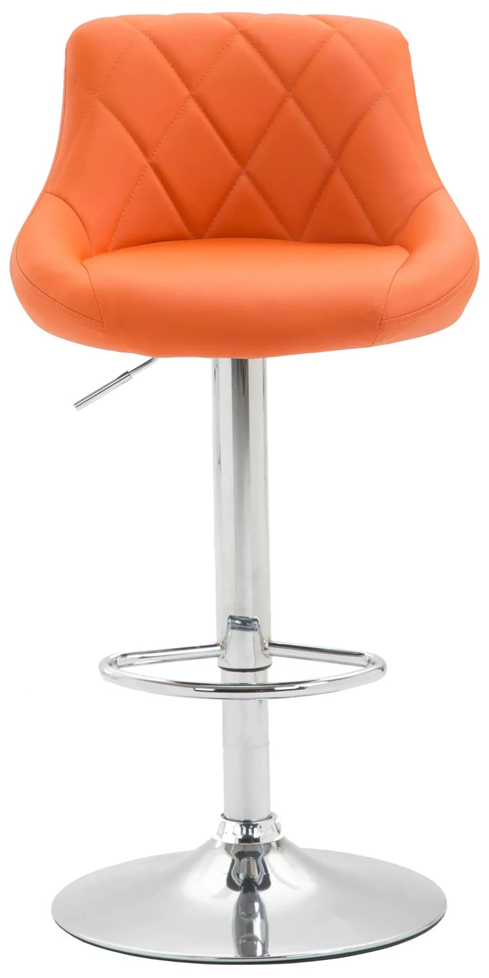 In And OutdoorMatch Luxe Barkruk Angelina - Oranje - Imitatie Leder - Chroom - Ergonomische Barstoelen - Set van 1 - Met Rugleuning - Voetensteun - Voor Keuken en Bar - Gestoffeerde Zitting Barkrukken / hocker