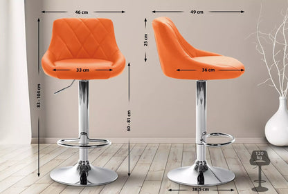 In And OutdoorMatch Luxe Barkruk Angelina - Oranje - Imitatie Leder - Chroom - Ergonomische Barstoelen - Set van 1 - Met Rugleuning - Voetensteun - Voor Keuken en Bar - Gestoffeerde Zitting Barkrukken / hocker