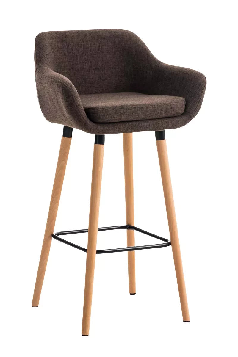 In And OutdoorMatch Luxe Barkruk Carmela - Bruin - 4-poots Onderstel - Ergonomische Barstoelen - Set van 1 - Met Rugleuning - Armleuning - Voetensteun - Voor Keuken en Bar - Gestoffeerde Zitting Barkrukken / hocker