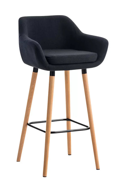 In And OutdoorMatch Luxe Barkruk Carolyn - Zwart - 4-poots Onderstel - Ergonomische Barstoelen - Set van 1 - Met Rugleuning - Armleuning - Voetensteun - Voor Keuken en Bar - Gestoffeerde Zitting Barkrukken / hocker