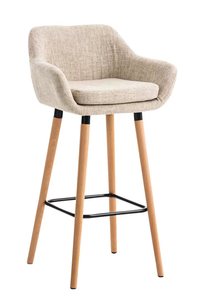 In And OutdoorMatch Luxe Barkruk Eliseo - Beige - 4-poots Onderstel - Ergonomische Barstoelen - Set van 1 - Met Rugleuning - Armleuning - Voetensteun - Voor Keuken en Bar - Gestoffeerde Zitting Barkrukken / hocker