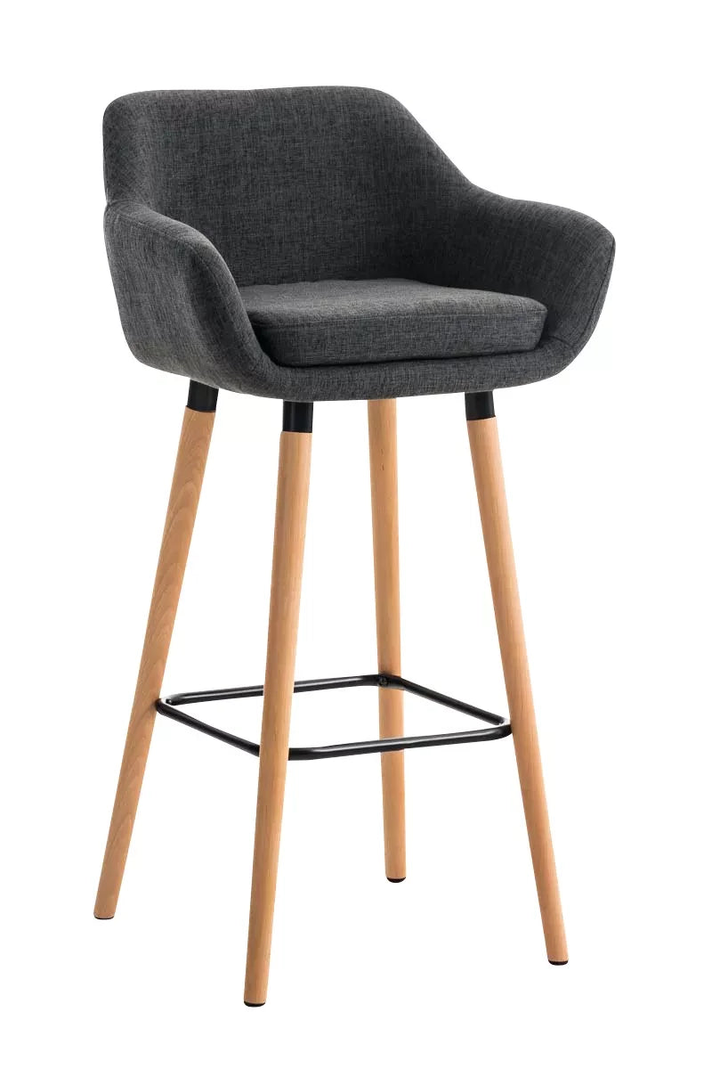 In And OutdoorMatch Luxe Barkruk Katrine - Donkergrijs - 4-poots Onderstel - Ergonomische Barstoelen - Set van 1 - Met Rugleuning - Armleuning - Voetensteun - Voor Keuken en Bar - Gestoffeerde Zitting Barkrukken / hocker