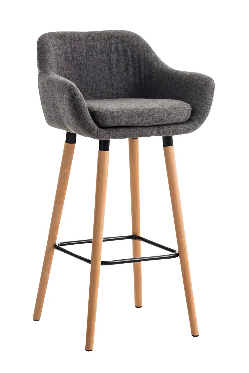 In And OutdoorMatch Luxe Barkruk Theodora - Donkergrijs - 4-poots Onderstel - Ergonomische Barstoelen - Set van 1 - Met Rugleuning - Armleuning - Voetensteun - Voor Keuken en Bar - Gestoffeerde Zitting Barkrukken / hocker