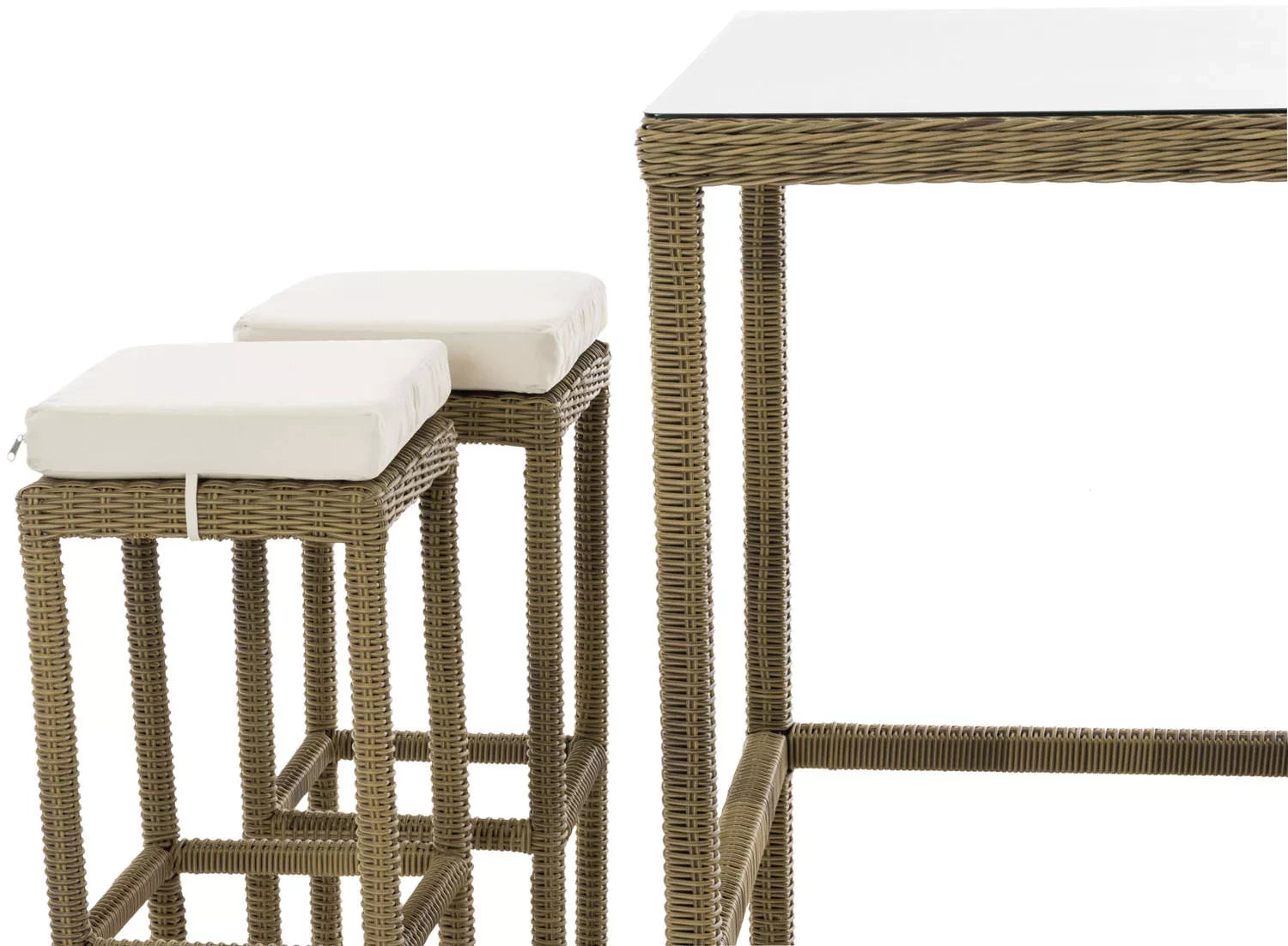 In And OutdoorMatch Luxe Bartafel Luke met stoelen - Creme/wit - Tuinmeubelen - Rotan - Set van 4 barkrukken - Tuinbar - Binnen en buiten - Weerbestendig - 4 personen Garden set