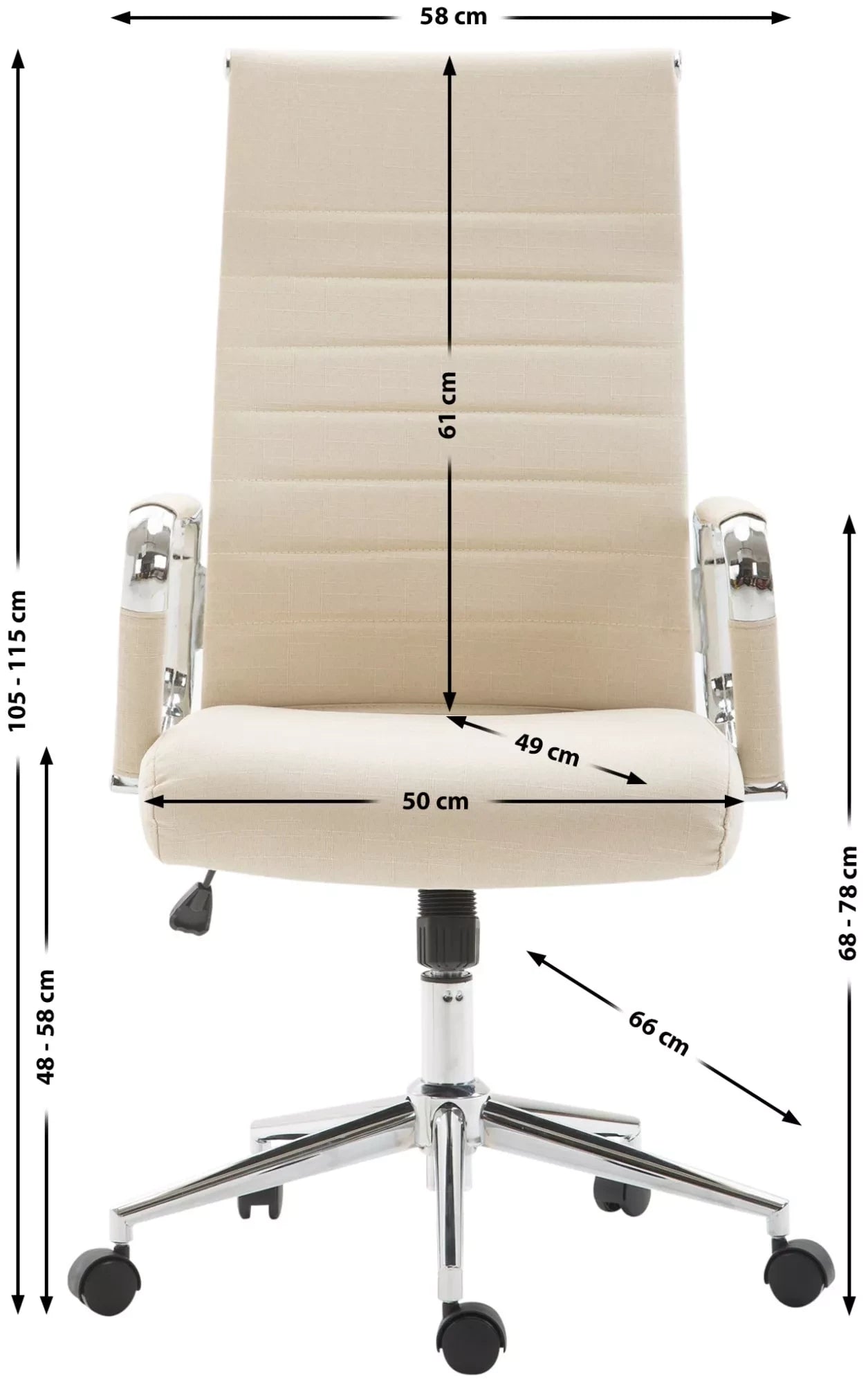 In And OutdoorMatch Luxe Bureaustoel Bernardetta Luisa - Stof - Creme - Op wielen - Ergonomische bureaustoel - Voor volwassenen - In hoogte verstelbaar Bureaustoel