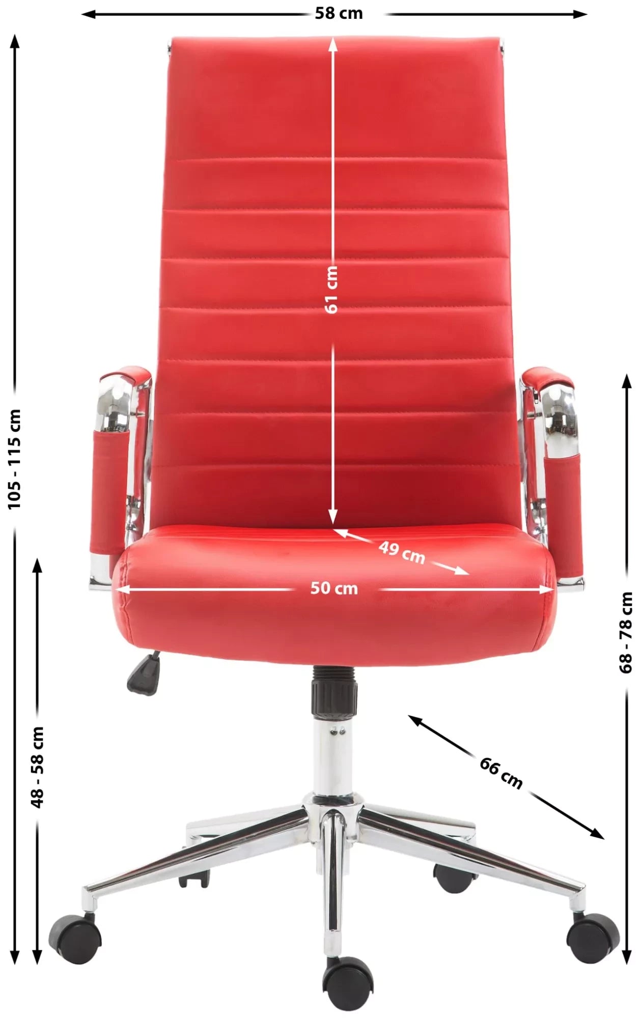 In And OutdoorMatch Luxe Bureaustoel Ninfa Angie - Kunstleer - Rood - Op wielen - Ergonomische bureaustoel - Voor volwassenen - In hoogte verstelbaar Bureaustoel