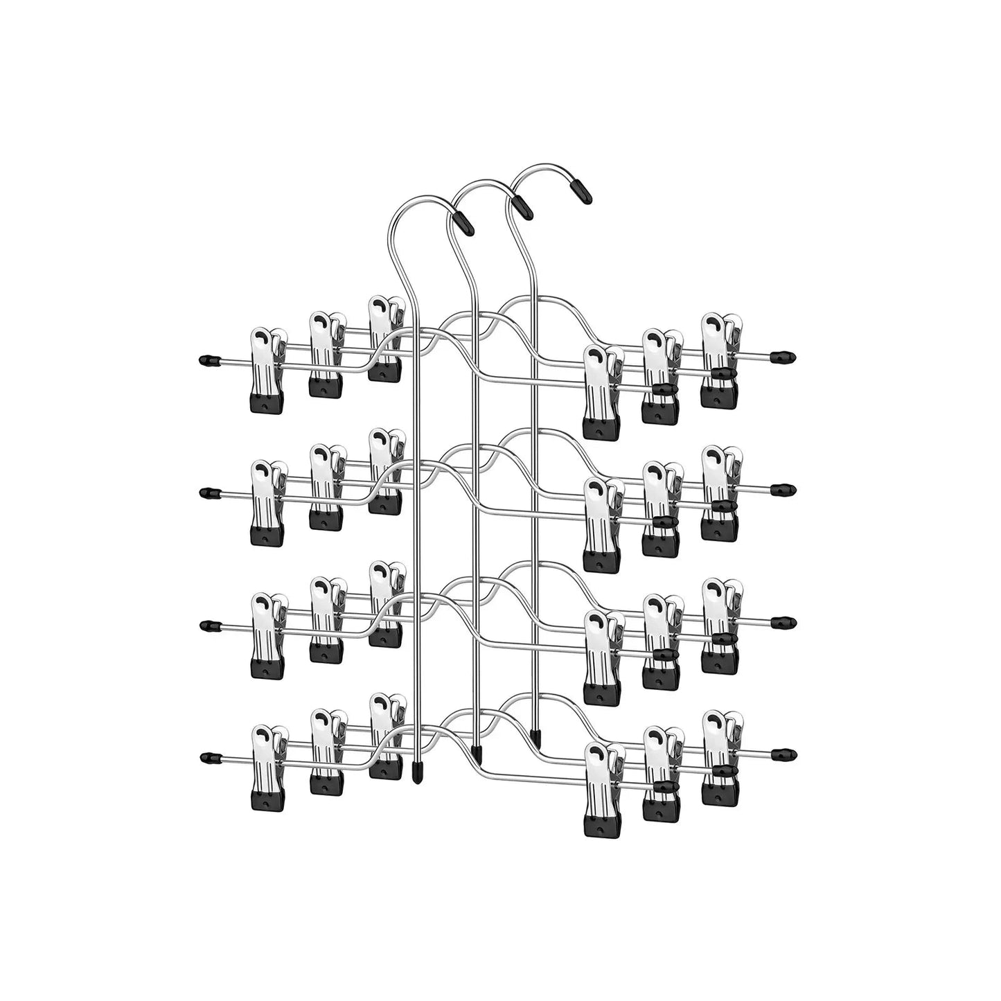 In And OutdoorMatch Luxe Kledinghangers Beryl - Broekhangers - Zilver - Stevige kledinghanger - set van 3 meervoudige metalen hangers - voor 4 broeken - met 8 verstelbare clips kledinghanger