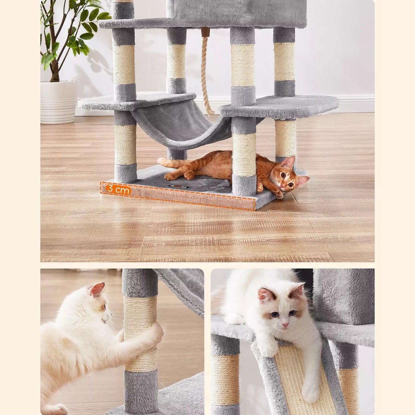 In And OutdoorMatch Luxe Krabpaal Luvia - 168cm - Grijs - Zachte Kattenmand Hangmat - Kattenspeelgoed - Voor grote katten - Ook geschikt voor kleine kittens Krabpaal