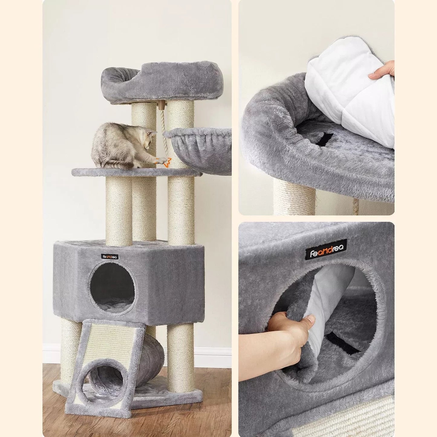 In And OutdoorMatch Luxe Krabpaal Mathilde - Voor Katten - 141cm - Grijs - Zachte Kattenmand Hangmat - Kattenspeelgoed - Ook geschikt voor kleine kittens Krabpaal