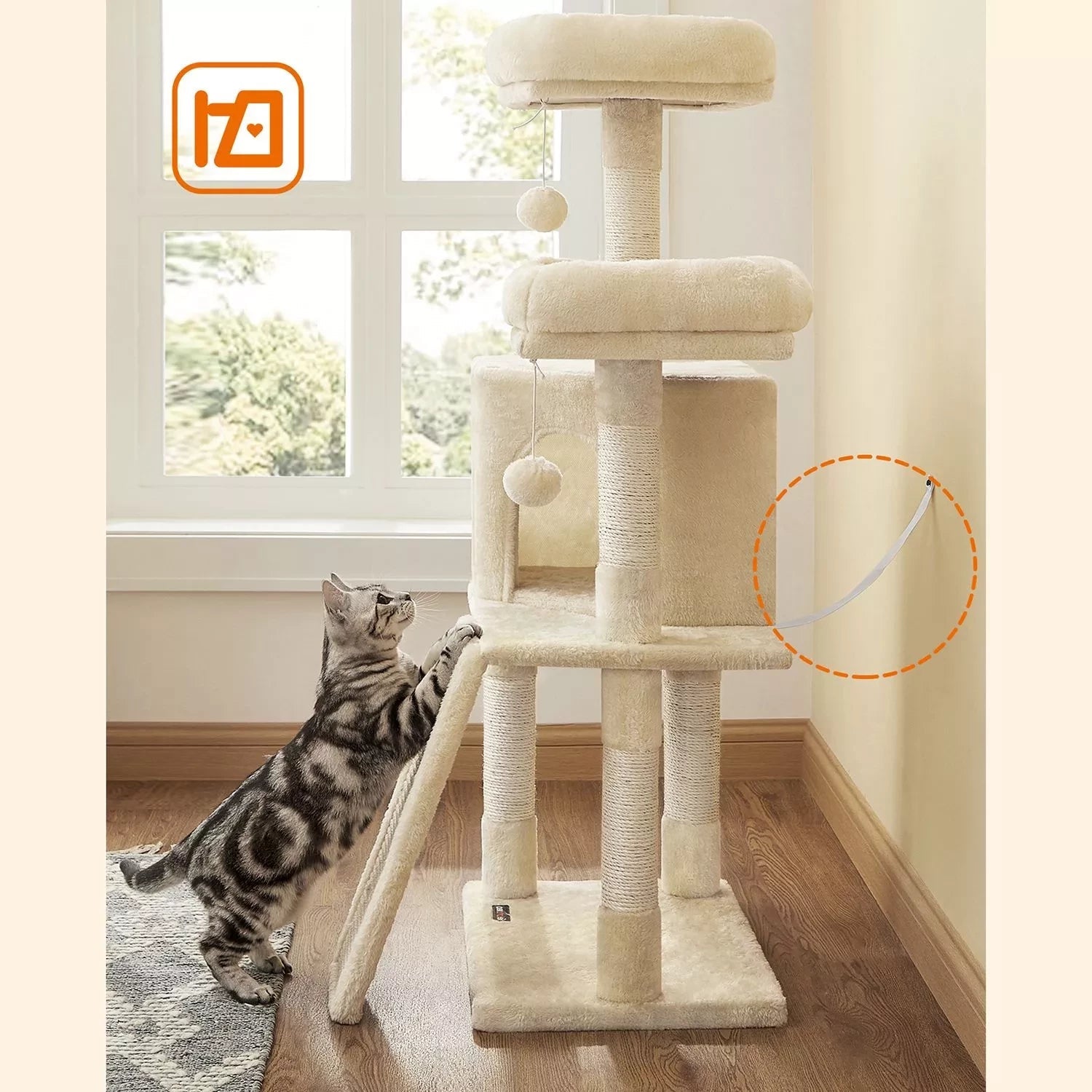 In And OutdoorMatch Luxe Krabpaal Sabine - 50x35x115cm - Voor Katten - Beige - Zachte Kattenmand - Hangmat - Kattenspeelgoed - Geschikt voor kleine en grote kittens Krabpaal