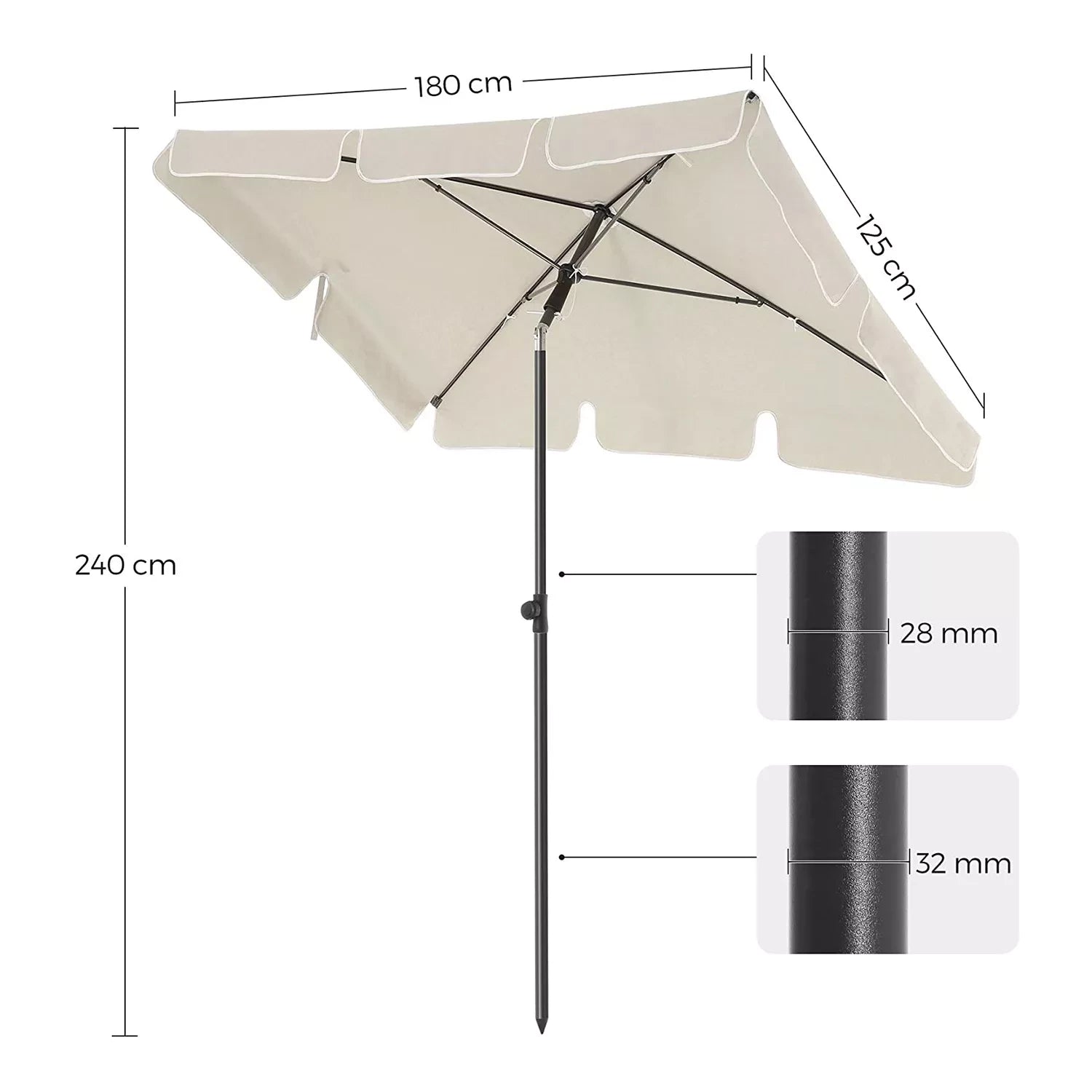 In And OutdoorMatch Luxe Paraplu Sheila - Langwerpig - Kantelbaar - Staand - Beige - Terras of tuin - 180x125cm Parasol