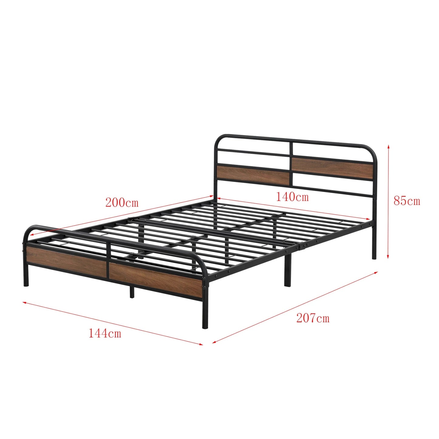 In And OutdoorMatch Metalen Bed Biva - Bedframe - Zwart - Walnootkleurig - 140x200 cm bed twee personen