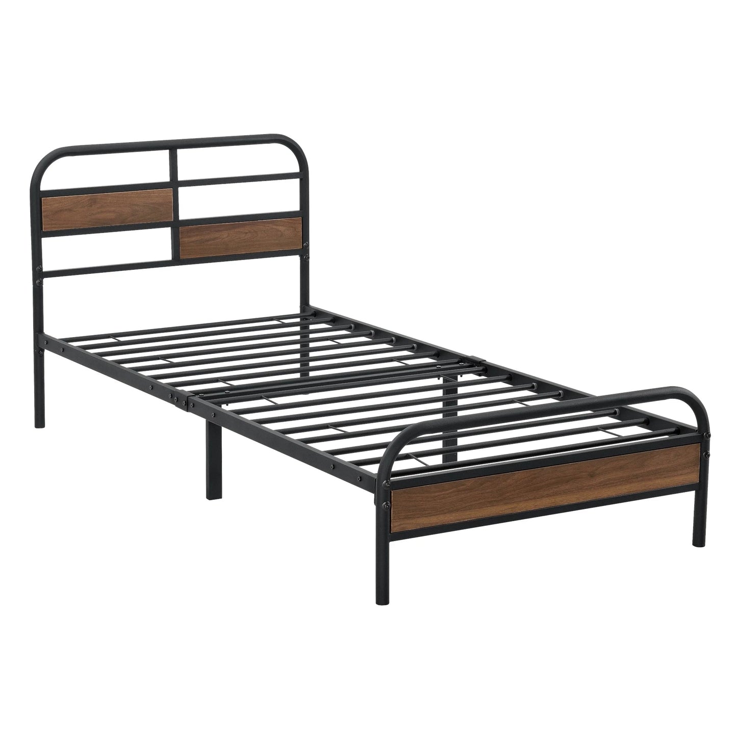 In And OutdoorMatch Metalen Bed Dinga - Bedframe - Zwart - Walnootkleurig - 90x200 cm Eén persoon slapen