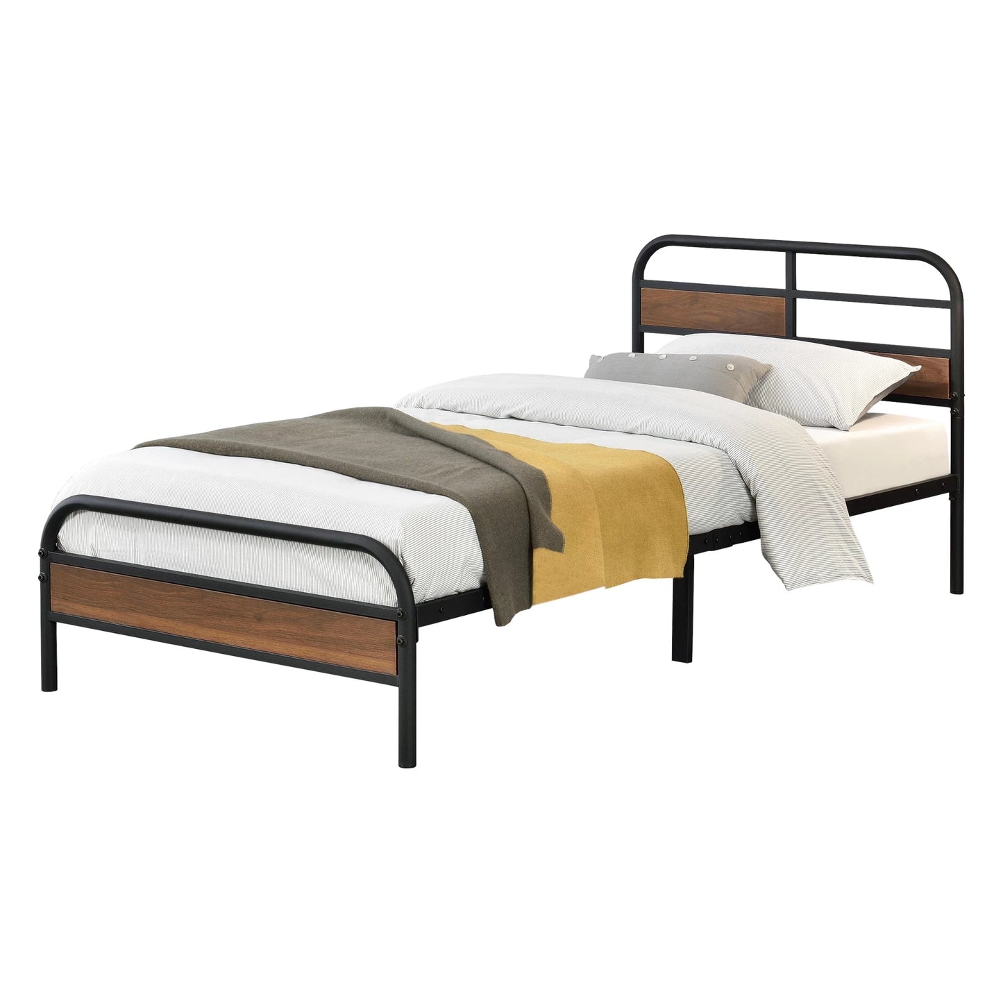 In And OutdoorMatch Metalen Bed Dinga - Bedframe - Zwart - Walnootkleurig - 90x200 cm Eén persoon slapen