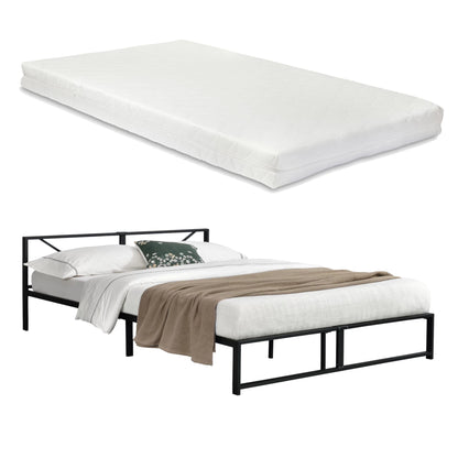 In And OutdoorMatch Metalen Bed Ernesto - Bedframe - Met Matras - Zwart - 180x200 cm - Minimalistisch Design bed twee personen