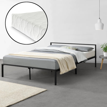 In And OutdoorMatch Metalen Bedframe Ephraim - Zwart - Met matras - 160x200 cm - Staal en Koudschuim - Modern Design bed twee personen