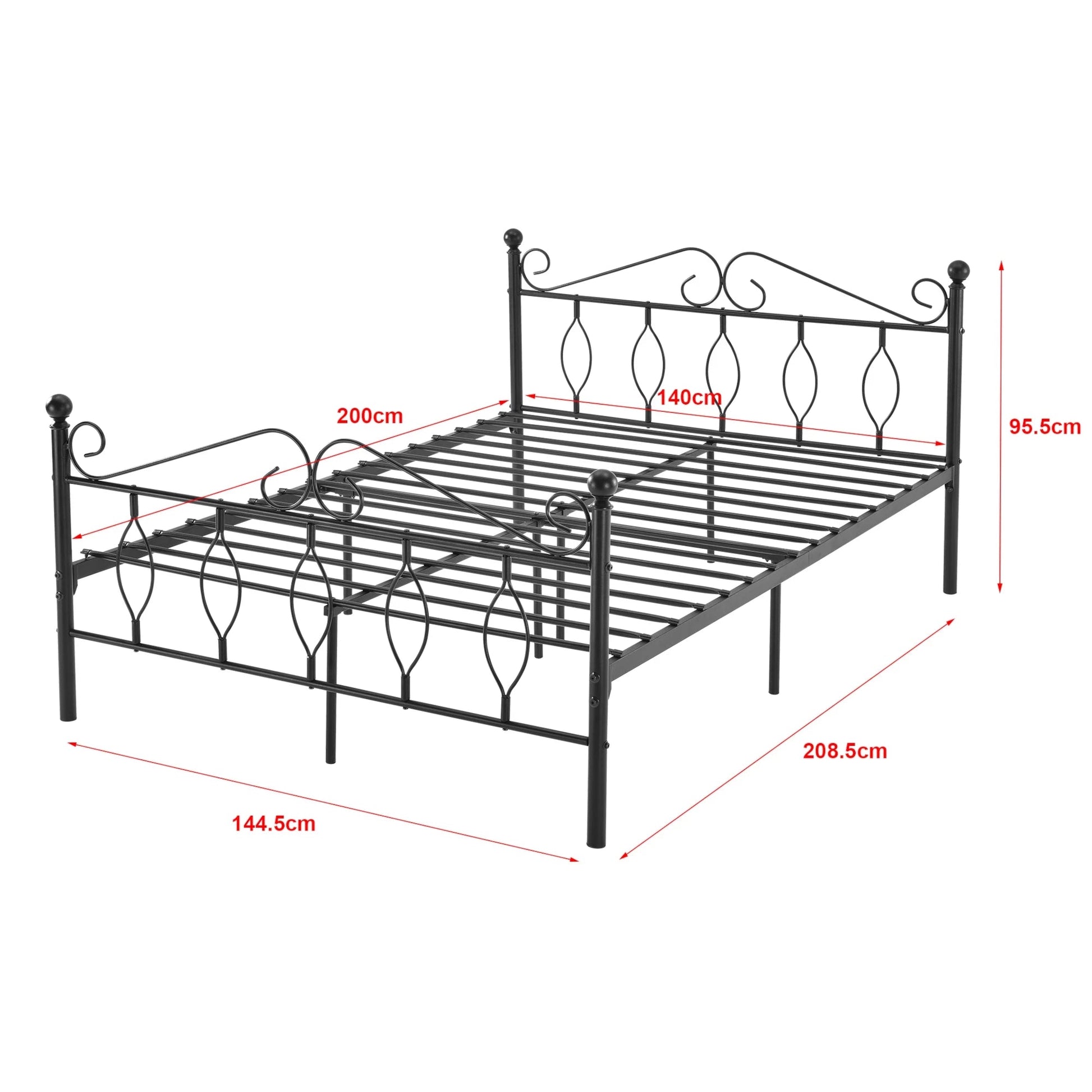 In And OutdoorMatch Metalen Bedframe Margarett - Staal - Met Matras - Zwart - 140x200 cm - Gemaakt in de EU - Staal en Koudschuim Eén persoon slapen