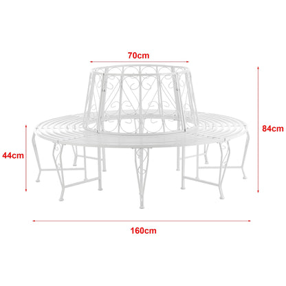 In And OutdoorMatch Metalen Boombank Gunner - Ø160x84 cm - Rond - Wit - Staal - Weerbestendig Garden Bench