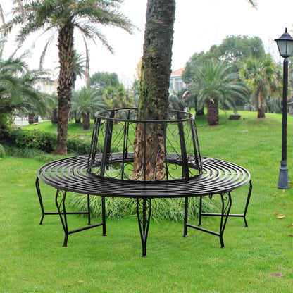 In And OutdoorMatch Metalen Boombank Penelope - Ø160x84 cm - Rond - Zwart - Staal - Weerbestendig Garden Bench