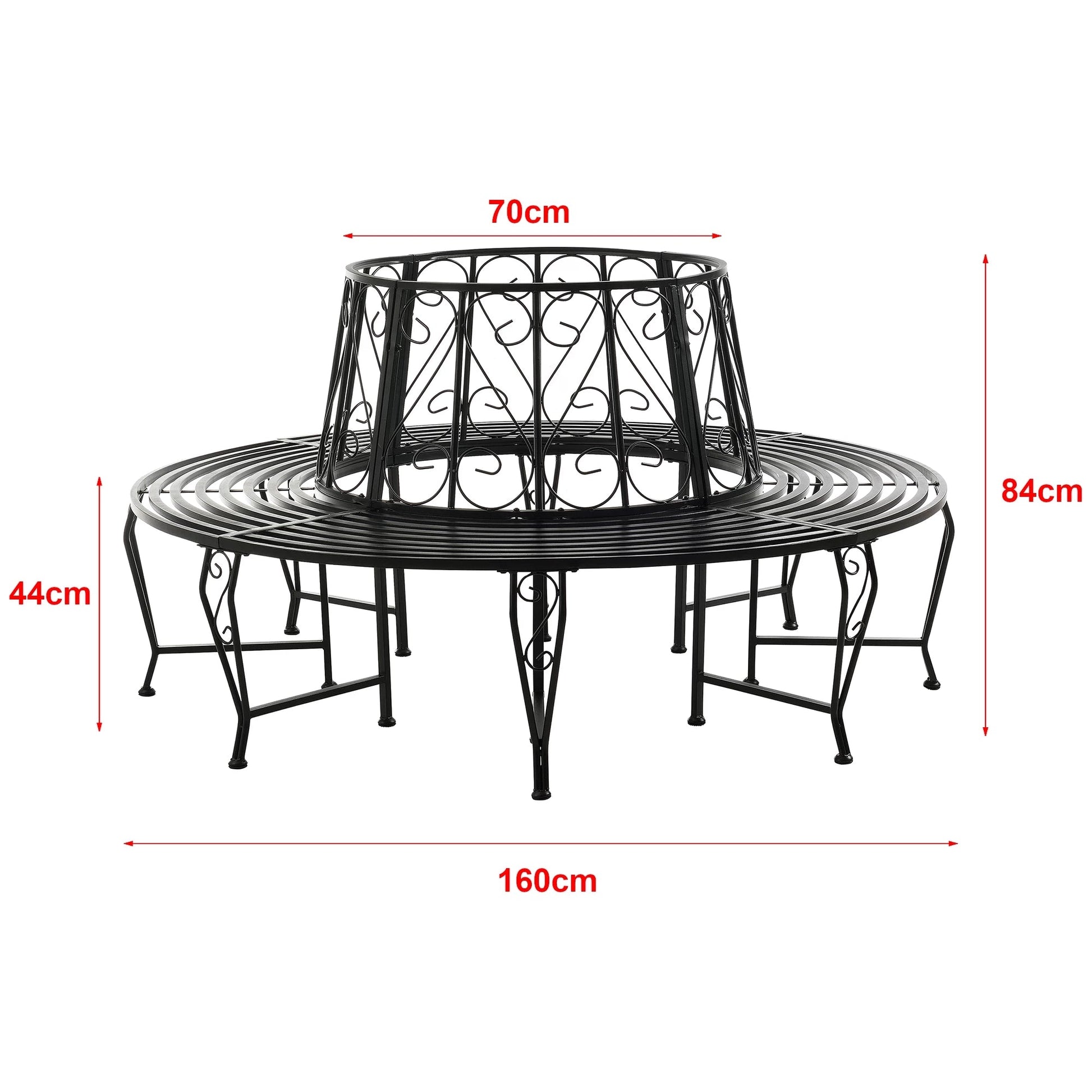 In And OutdoorMatch Metalen Boombank Penelope - Ø160x84 cm - Rond - Zwart - Staal - Weerbestendig Garden Bench