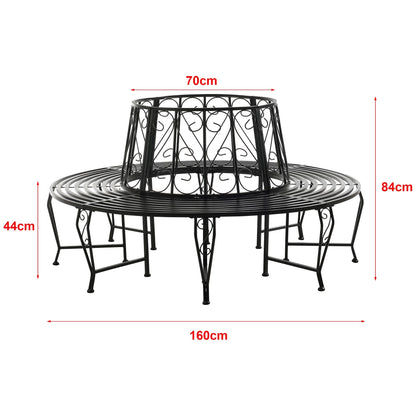 In And OutdoorMatch Metalen Boombank Penelope - Ø160x84 cm - Rond - Zwart - Staal - Weerbestendig Garden Bench