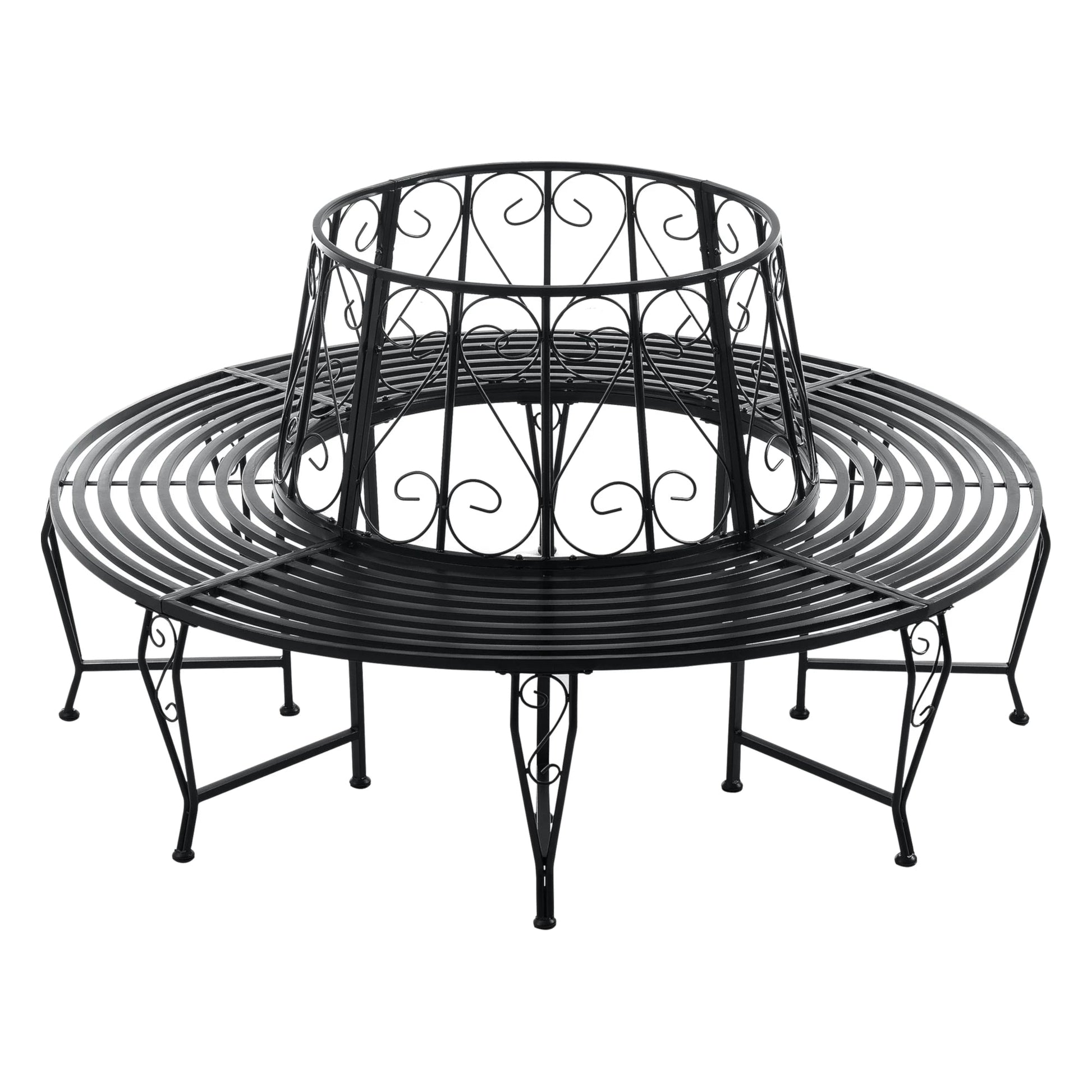 In And OutdoorMatch Metalen Boombank Penelope - Ø160x84 cm - Rond - Zwart - Staal - Weerbestendig Garden Bench