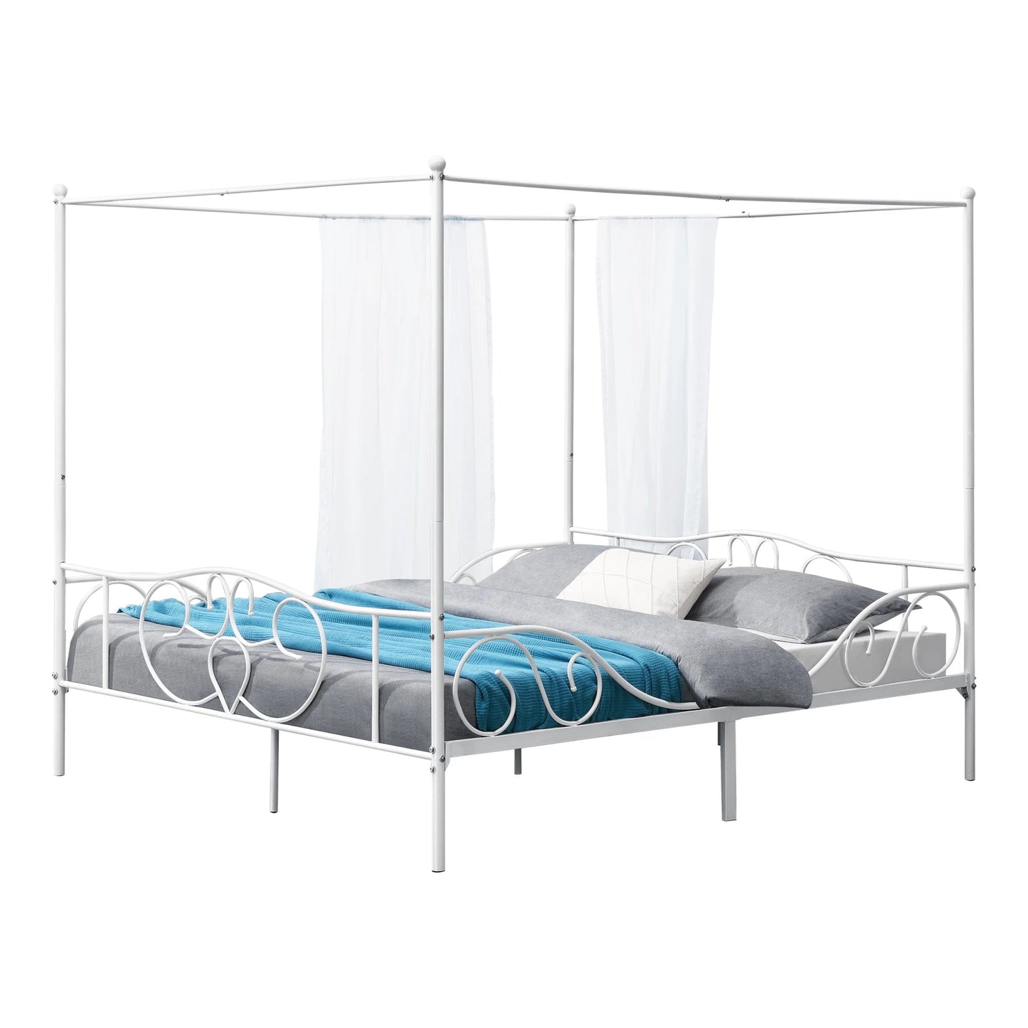 In And OutdoorMatch Metalen Hemelbed Bailee - Met Bedbodem - 180x200 cm - Wit - Stabiel Frame - Minimalistisch Design bed twee personen