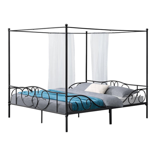 In And OutdoorMatch Metalen Hemelbed Ima - Met Bedbodem - 180x200 cm - Zwart - Stabiel Frame - Minimalistisch Design bed twee personen