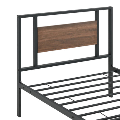 In And OutdoorMatch Metalen bed Enrique - Bedframe - 90x200 cm - Zwart en Walnoot - Modern design Eén persoon slapen