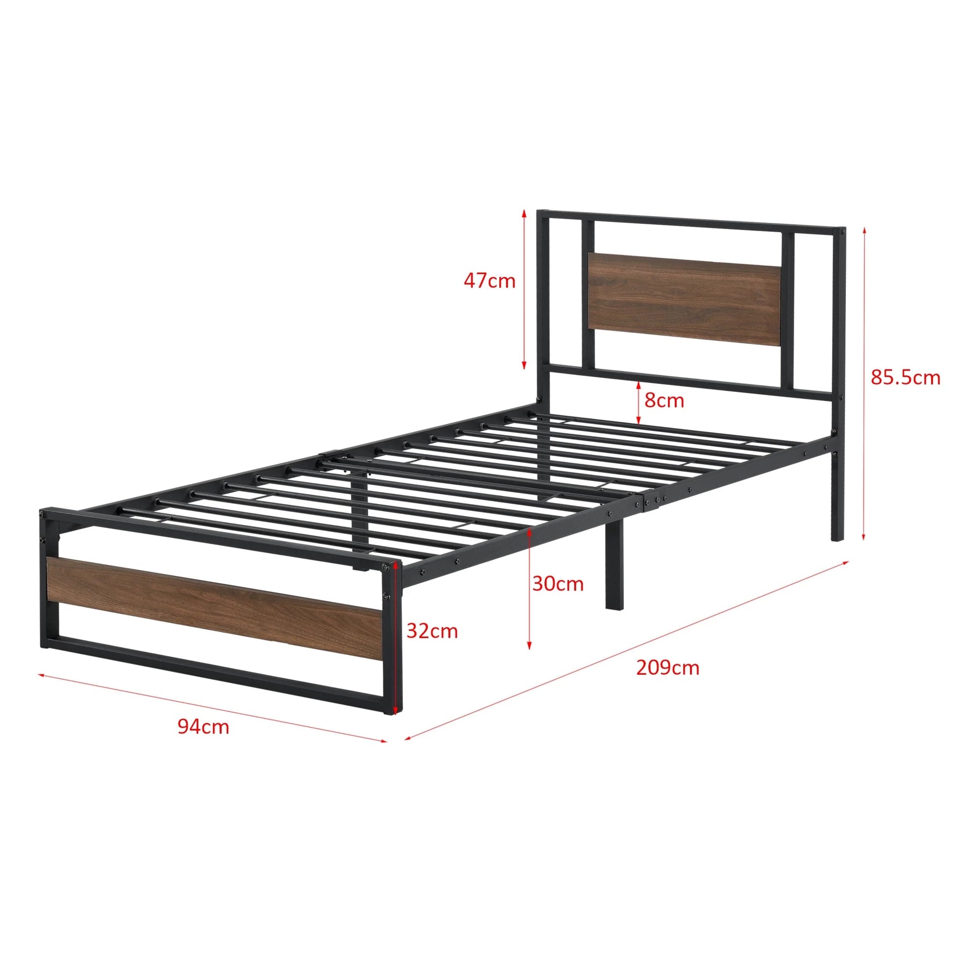 In And OutdoorMatch Metalen bed Enrique - Bedframe - 90x200 cm - Zwart en Walnoot - Modern design Eén persoon slapen