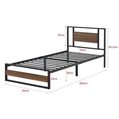 In And OutdoorMatch Metalen bed Enrique - Bedframe - 90x200 cm - Zwart en Walnoot - Modern design Eén persoon slapen