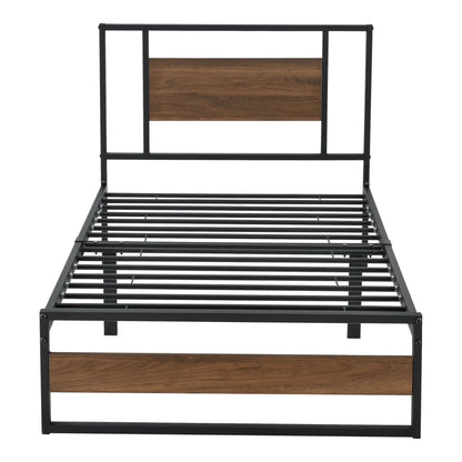 In And OutdoorMatch Metalen bed Enrique - Bedframe - 90x200 cm - Zwart en Walnoot - Modern design Eén persoon slapen