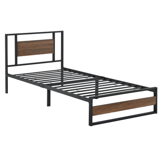 In And OutdoorMatch Metalen bed Enrique - Bedframe - 90x200 cm - Zwart en Walnoot - Modern design Eén persoon slapen