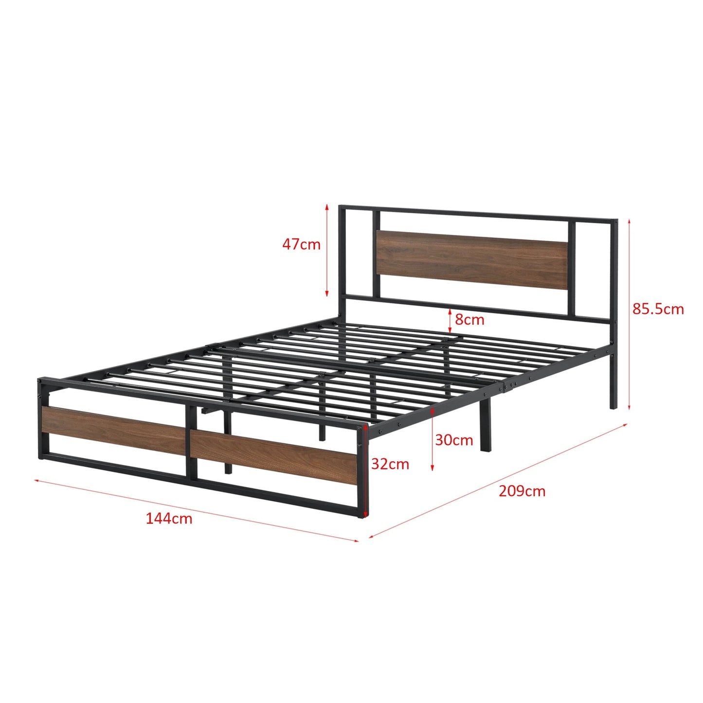 In And OutdoorMatch Metalen bed Vanessa - Bedframe - 140x200 cm - Zwart en Walnoot - Modern design Eén persoon slapen