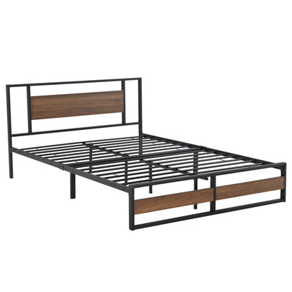 In And OutdoorMatch Metalen bed Vanessa - Bedframe - 140x200 cm - Zwart en Walnoot - Modern design Eén persoon slapen