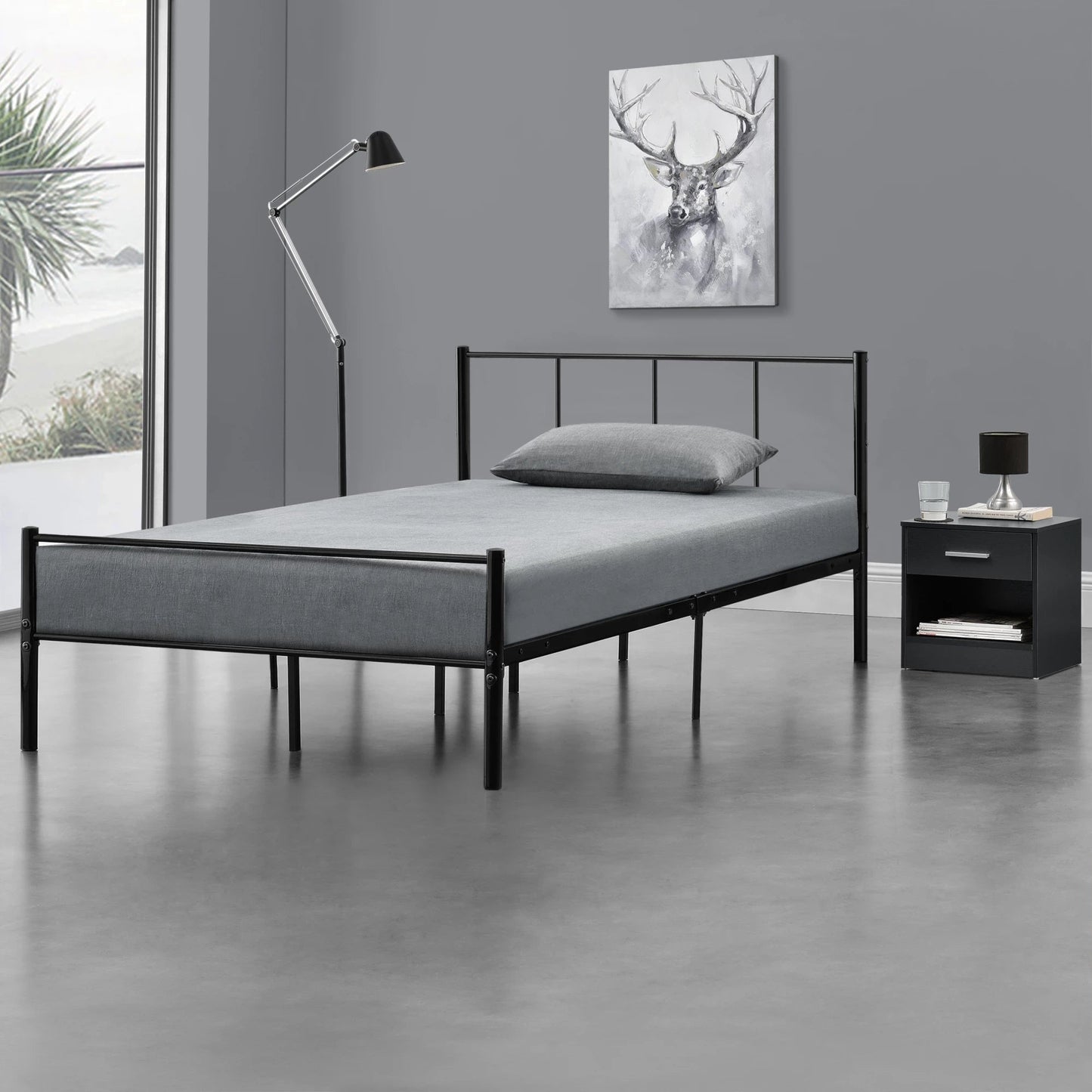 In And OutdoorMatch Metalen bedframe Berlie - incl. Bedbodem - 120x200cm - Zwart - Stalen frame gepoedercoat Eén persoon slapen