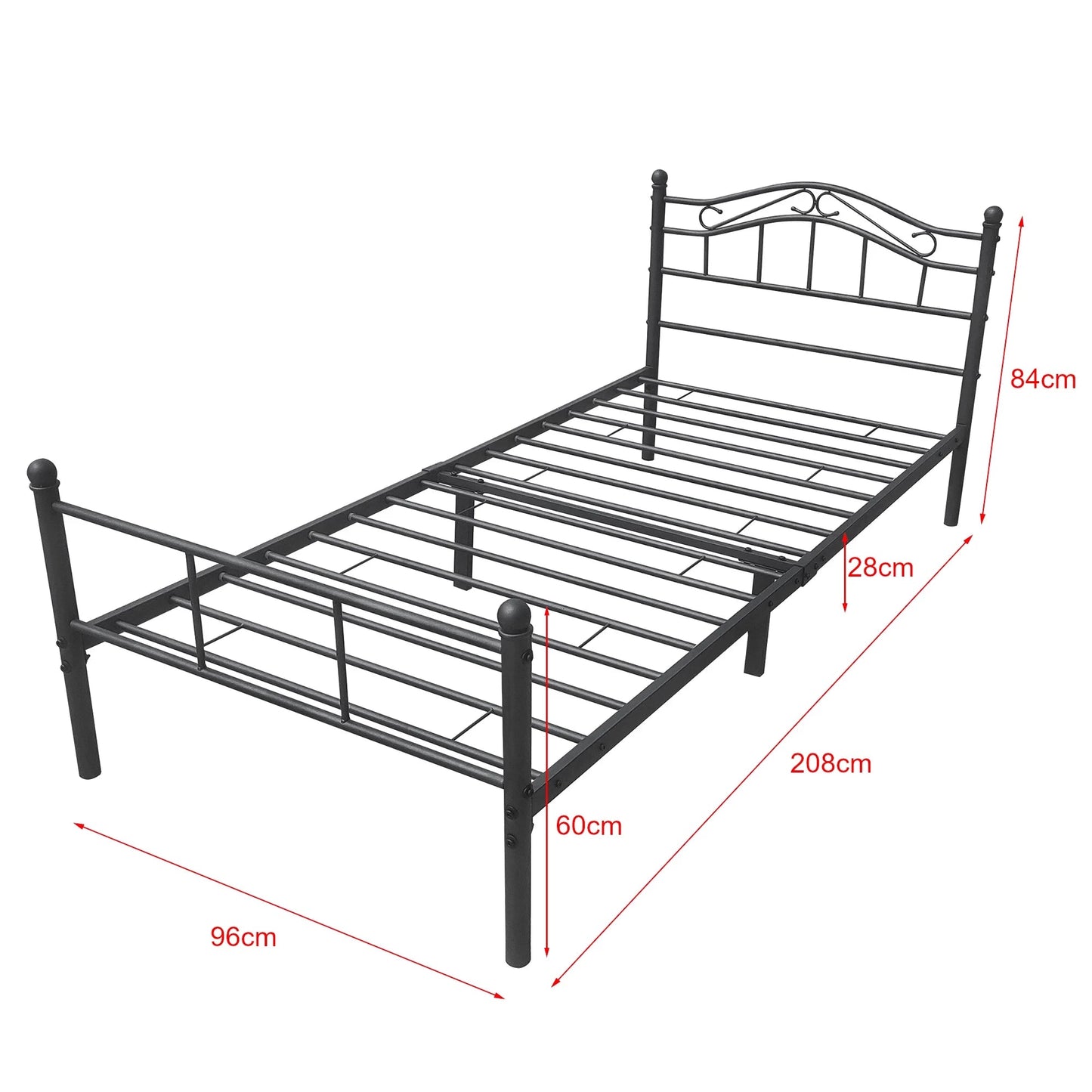 In And OutdoorMatch Metalen bedframe Berry - incl. Bedbodem - 90x200 cm - Zwart - Staal - Stijlvol design Bedframe