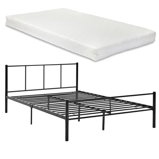 In And OutdoorMatch Metalen bedframe Kira - incl. Matras - Zwart - 140x200 cm - Stalen frame gepoedercoat en koudschuim bed twee personen