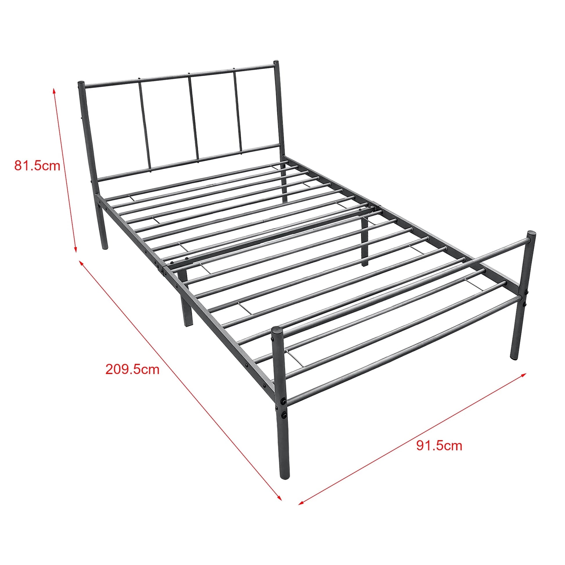 In And OutdoorMatch Metalen bedframe Maura - incl. Bedbodem - 90x200 cm - Donkergrijs - Stalen frame gepoedercoat - Eén persoon slapen