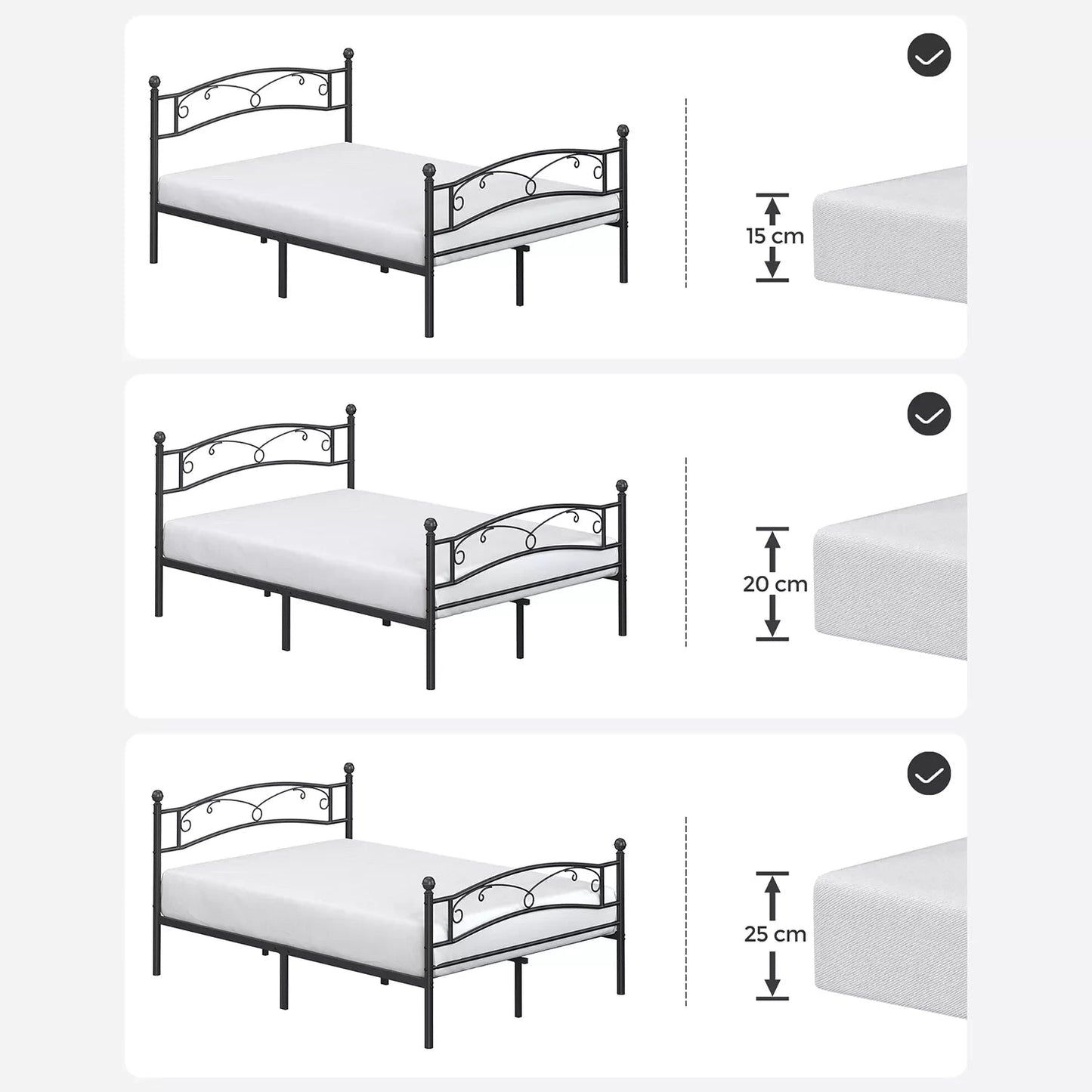 In And OutdoorMatch Metalen bedframe deluxe 140 x 198Timmy - Frans bed - Lattenbodem - Zwart - 2 personen Bedframe