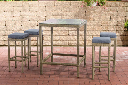 In And OutdoorMatch Moderne Bartafel met stoelen Louisa - Grijs beige - Tuinmeubelen - Rotan - Set van 4 barkrukken - Tuinbar - Binnen en buiten - Weerbestendig - 4 personen Garden set