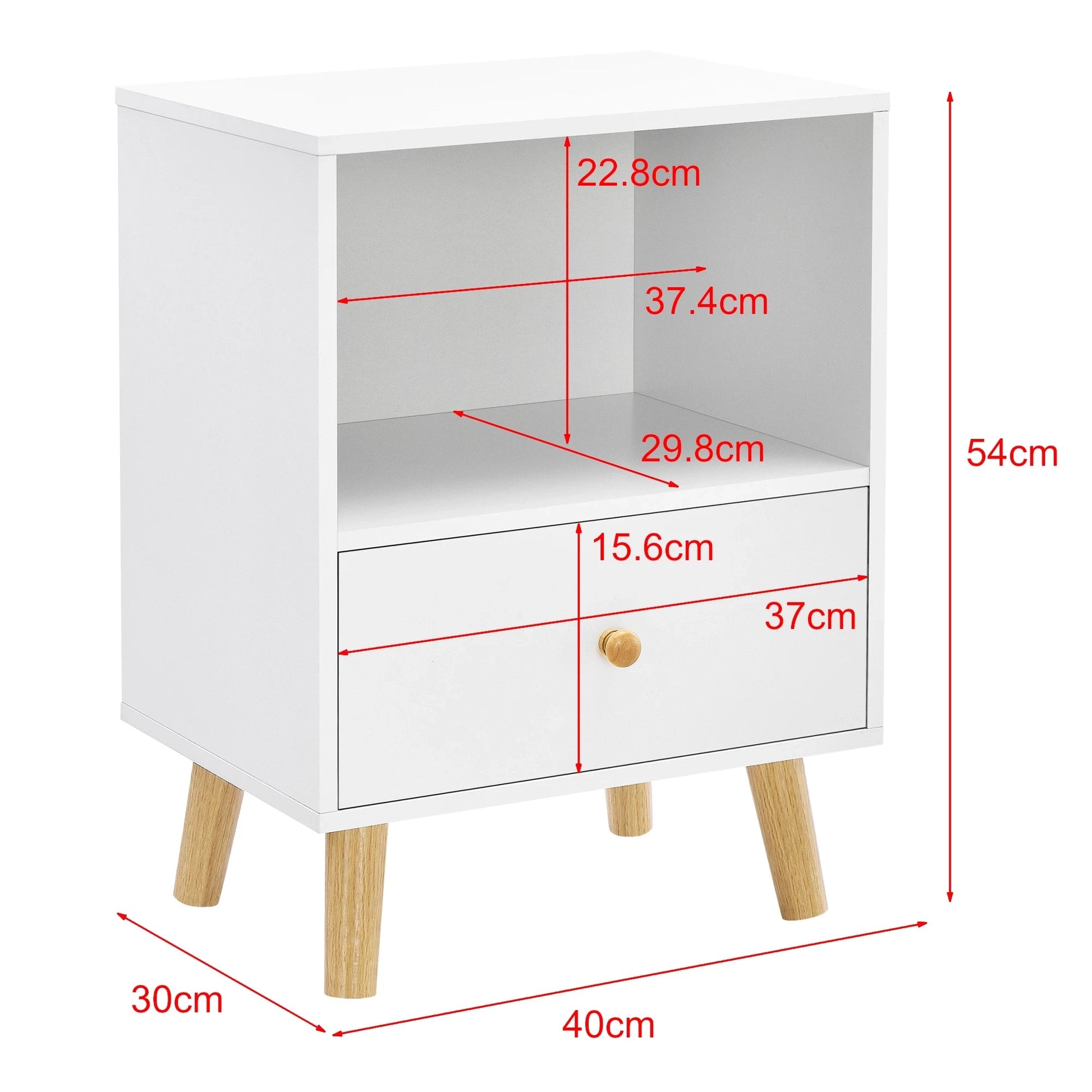 In And OutdoorMatch Nachtkastje Al - Met Lade en Open Vak - 54x40x30 cm - Wit - Modern Design Bijzetttafel