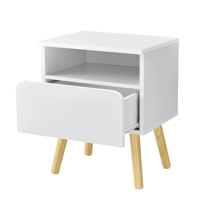 In And OutdoorMatch Nachtkastje Sallie - Met Lade - 50x40x34 cm - Wit en Hout - Spaanplaat en Grenen - Modern Design Kast