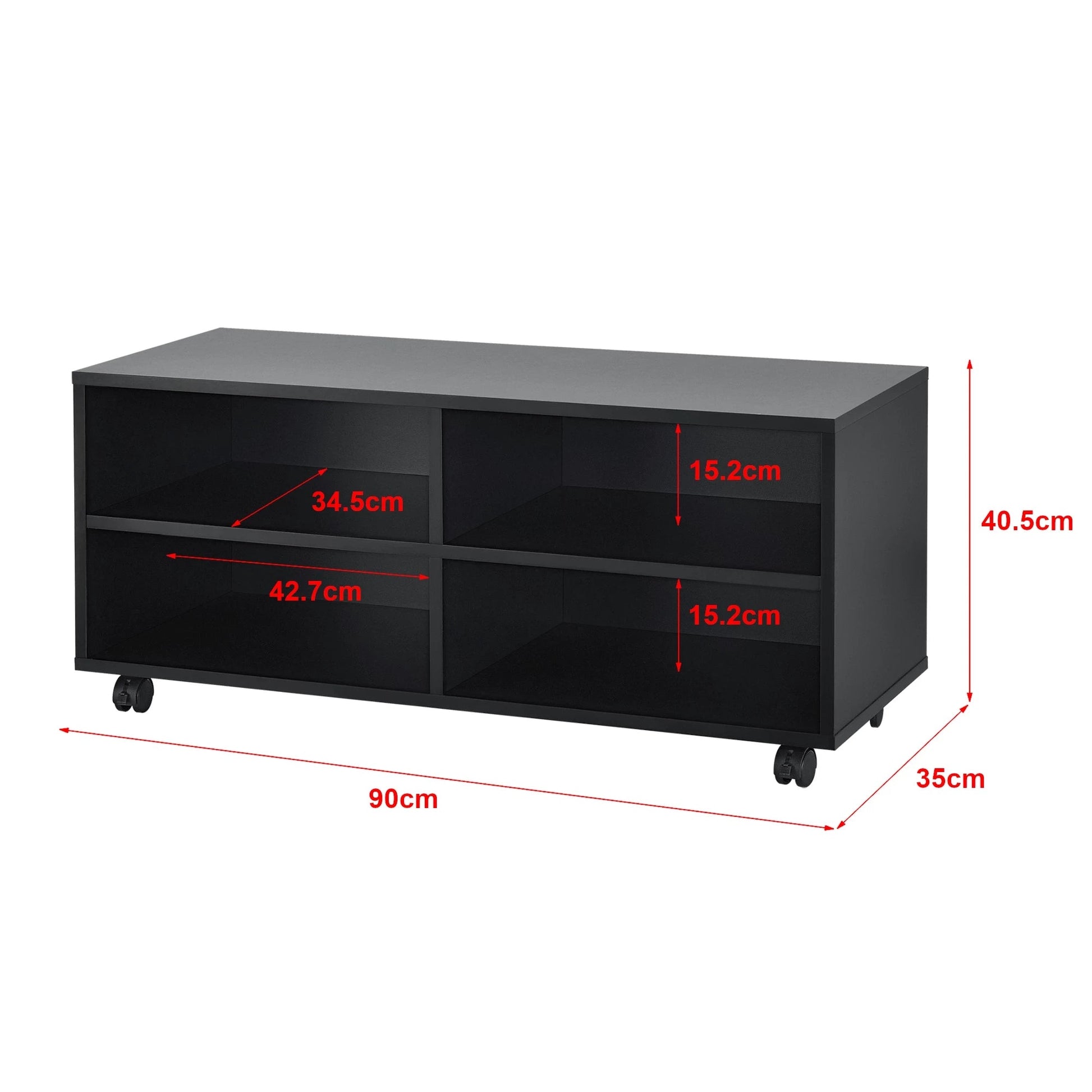 In And OutdoorMatch Opbergkast Grant - Open Kast - Op Wielen - Zwart Mat - Spaanplaat - Modern Design Kast