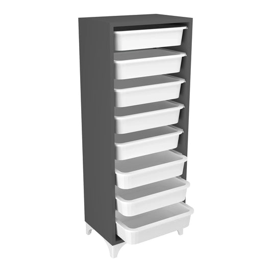 In And OutdoorMatch Opbergkast Leo - Met 8 Manden - 116,5x45x30 cm - Antraciet en Wit - Spaanplaat en Kunststof - Opbergvakken storage rack