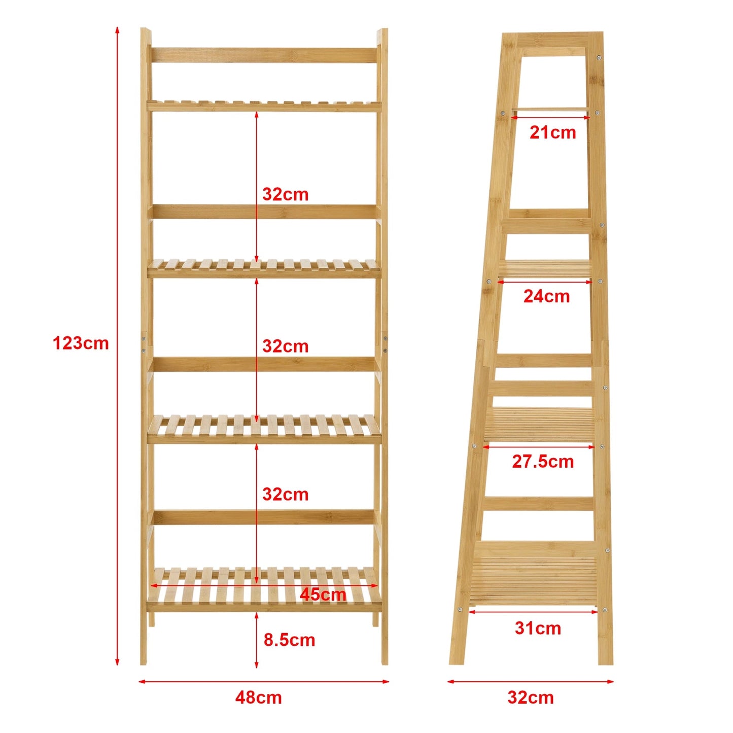 In And OutdoorMatch Opbergrek Angela - Staand rek - Met 4 Planken - 48x32x123 cm - Bamboe - Minimalistisch Design storage rack