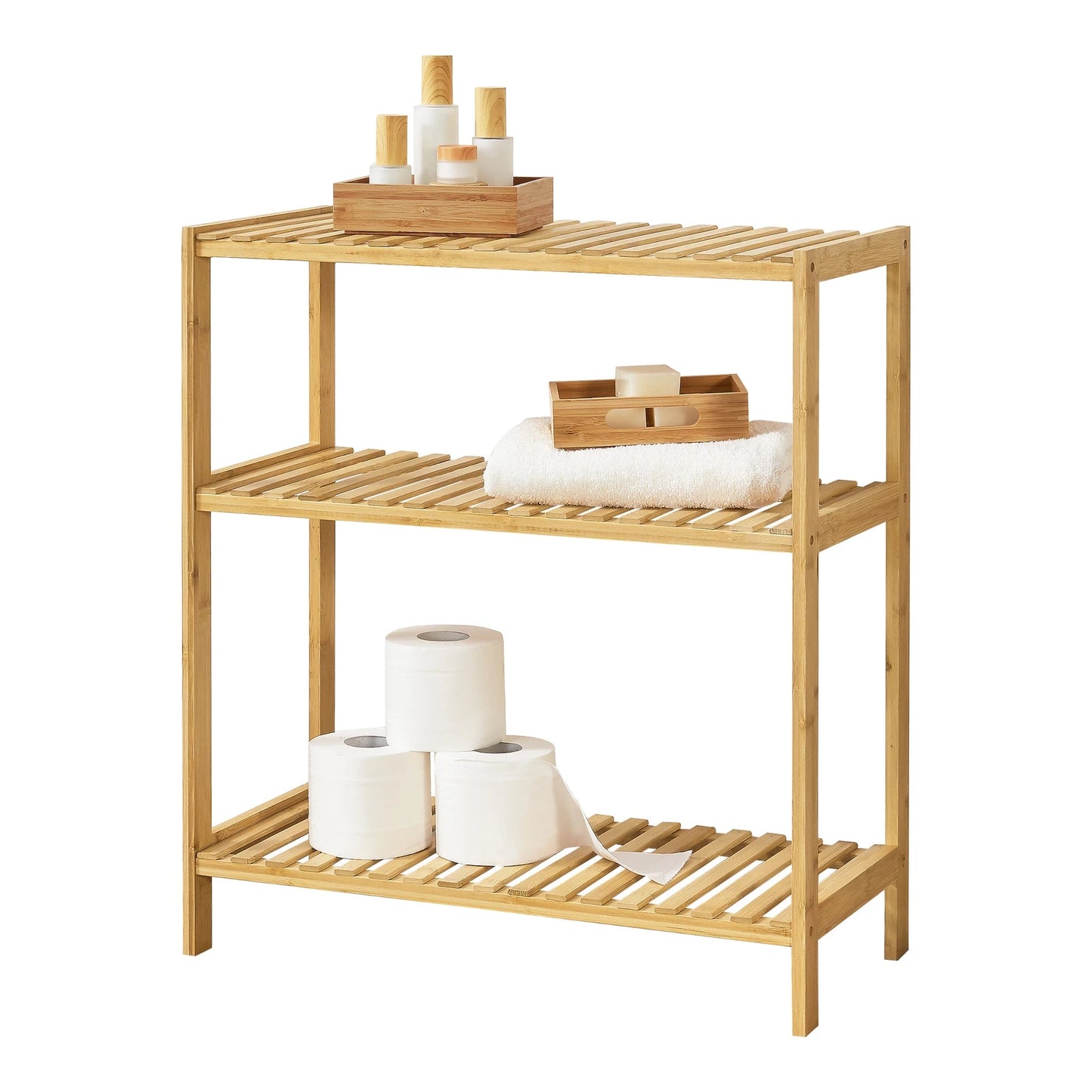 In And OutdoorMatch Opbergrek Harold - Staand rek - Met 3 bamboe planken - Klassiek ontwerp storage rack