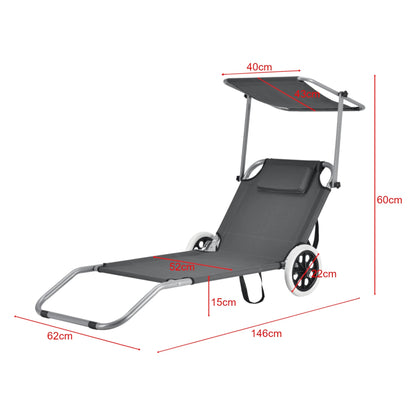 In And OutdoorMatch Opvouwbaar Ligbed Winona - Met Luifel - En Wielen - Verstelbaar - Donkergrijs - Staal en Polyester Lounge stoel