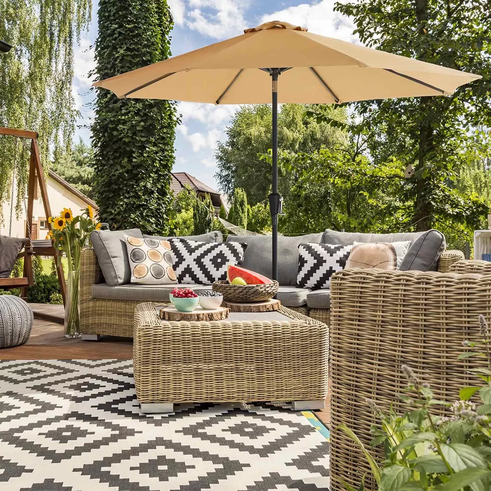 In And OutdoorMatch Parasol Alene - 300cm - Kantelbaar - Camping - Rond - Staand - UPF 50 - Terras, tuin of strand Sunshade