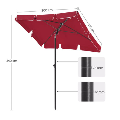 In And OutdoorMatch Parasol Celia - Rechthoekige Tuinparasol -200x125 cm - UV-bescherming tot UPF 50+ - Opvouwbaar - Met PA-coating - Tuin - Terras - Zonder standaard - Bordeaux Sunshade